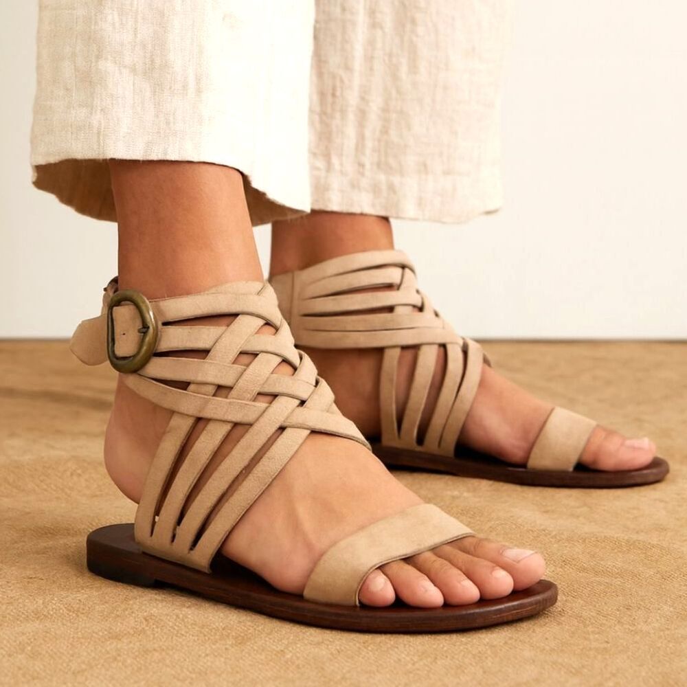 Fiorentini + Baker Cream Leather Strappy Buckle Sandals Shoes Women's Size EU 37